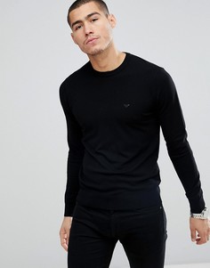 Черный джемпер с круглым вырезом и логотипом Emporio Armani