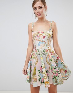 Короткое приталенное платье с херувимами ASOS DESIGN-Мульти