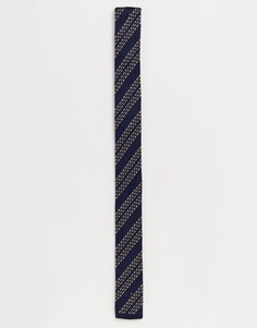 Трикотажный галстук в полоску Selected Homme-Темно-синий