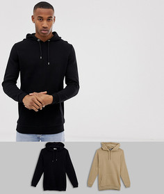 Набор из 2 худи удлиненного кроя бежевого/черного цвета ASOS DESIGN - СКИДКА-Мульти