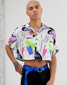 Свободная укороченная рубашка с принтом ASOS DESIGN-Мульти