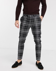 Черные укороченные супероблегающие брюки в клетку River Island-Черный