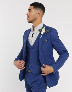 Темно-синий суперузкий пиджак из ткани с добавлением льна ASOS DESIGN wedding