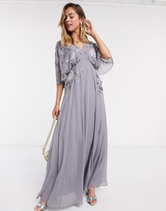 Платье макси с кейпом и вышивкой ASOS DESIGN-Фиолетовый