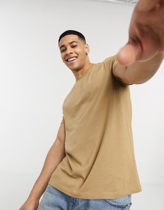 Светло-коричневая футболка с круглым вырезом New Look-Оранжевый