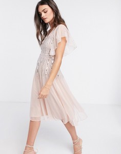 Розовое приталенное платье миди с пайетками и рукавами-кимоно Frock and Frill-Розовый