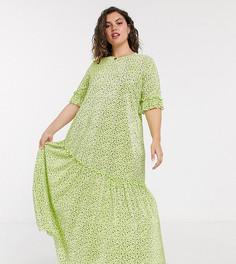 Зеленое платье макси с цветочным принтом ASOS DESIGN Curve-Зеленый