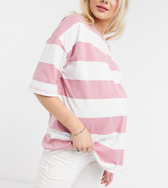 Oversized-футболка в полоску с эффектом кислотной стирки ASOS DESIGN Maternity-Розовый