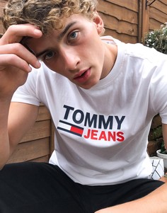 Белая футболка с логотипом на груди Tommy Jeans-Белый