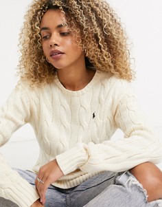 Кремовый джемпер вязки косами с логотипом Polo Ralph Lauren