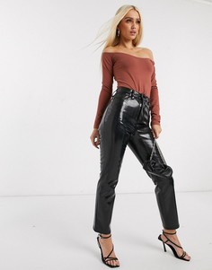 Трикотажный топ рыжего цвета с открытыми плечами NA-KD-Коричневый