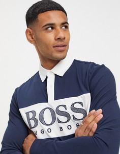 Футболка-поло с длинными рукавами BOSS-Темно-синий