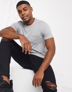 Светло-серая меланжевая футболка в рубчик с карманом Brave Soul-Серый