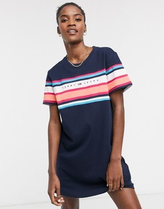 Синее платье-футболка с полосками и логотипом Tommy Jeans-Темно-синий