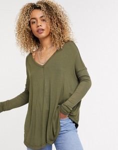 Зеленый трикотажный топ с v-образным вырезом Free People