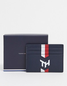 Кожаный кошелек для карт с монограммой Tommy Hilfiger-Темно-синий
