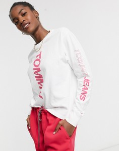 Белый лонгслив с логотипом Tommy Jeans
