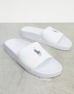 Белые шлепанцы с темно-синим логотипом Polo Ralph Lauren-Белый