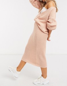 Розовая юбка миди в рубчик In The Style x Lorna Luxe-Розовый
