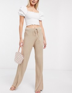 Светло-бежевые широкие брюки в рубчик In The Style x Lorna Luxe-Бежевый
