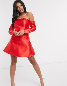 Красное платье мини с пышными рукавами Missguided-Красный