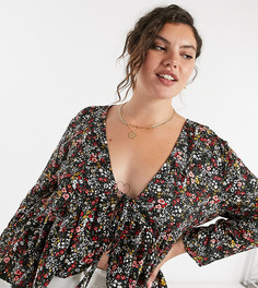 Блузка с завязкой спереди и цветочным принтом Simply Be-Мульти