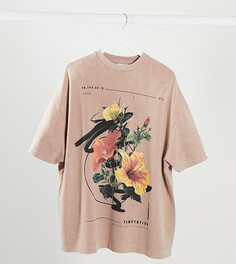 Футболка oversized с цветочным принтом COLLUSION Unisex-Светло-коричневый