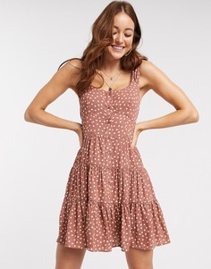 Ярусный сарафан мини в горошек на пуговицах ASOS DESIGN-Мульти