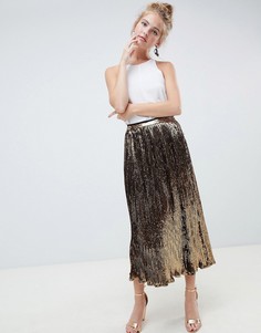 Плиссированная юбка миди с пайетками ASOS DESIGN-Коричневый
