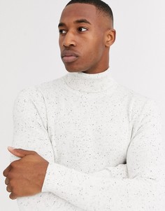 Светлый трикотажный джемпер в крапинку с высоким воротом Jack & Jones Premium-Белый