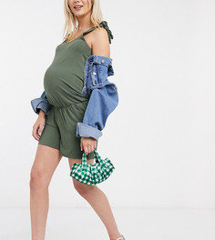 Ромпер цвета хаки с завязками Mamalicious Maternity-Зеленый Mama.Licious