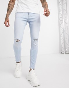 Синие джинсы скинни с рваной отделкой Bershka-Синий