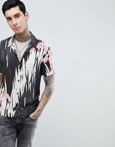 Рубашка с короткими рукавами и гавайским принтом AllSaints-Черный