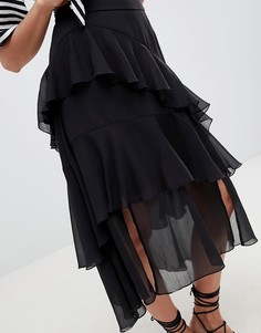 Юбка миди из струящейся ткани ASOS DESIGN-Черный