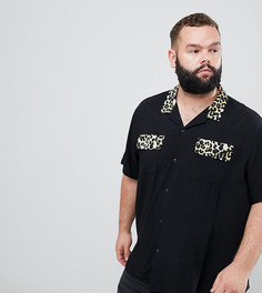 Рубашка из вискозы с отложным воротником и леопардовым принтом ASOS DESIGN Plus-Черный