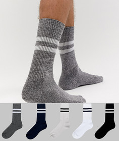 Набор из 5 пар серых и темно-синих спортивных носков с полосками ASOS DESIGN - Со скидкой-Мульти