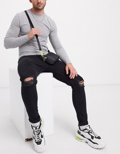 Черные супероблегающие джинсы с дырками на коленях Bershka-Черный