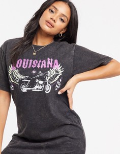 Футболка для сна с надписью "Louisiana" ASOS DESIGN-Серый
