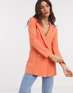 Двубортный трикотажный пиджак оранжевого цвета ASOS DESIGN-Оранжевый