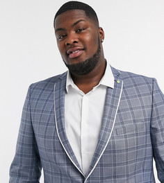 Синий приталенный пиджак в клетку с контрастной отделкой Twisted Tailor PLUS