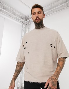 Футболка oversized с укороченными рукавами и потертостями ASOS DESIGN-Черный