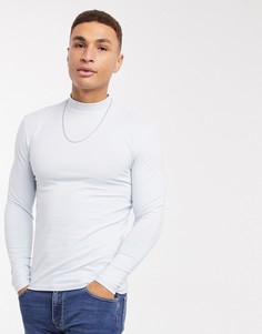 Синяя обтягивающая футболка с длинным рукавом и высоким воротом ASOS DESIGN-Синий