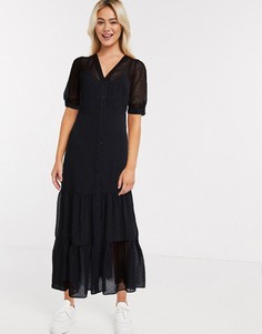 Черное ярусное платье макси River Island-Черный