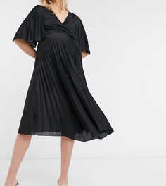Черное плиссированное платье миди с запахом и широкими рукавами ASOS DESIGN Maternity-Черный