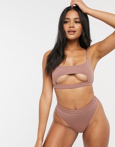 Бежевые бразильские трусы в рубчик ASOS DESIGN-Бежевый
