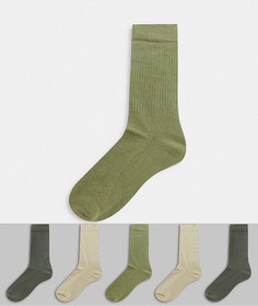 5 пар спортивных носков оттенков хаки ASOS DESIGN-Мульти