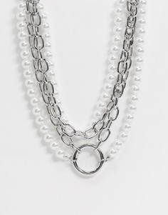 Серебристое ожерелье с искусственным жемчугом ASOS DESIGN-Серебряный