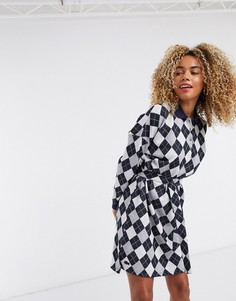 Синее платье в ромбик на пуговицах Lacoste-Мульти