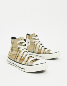Высокие бежевые кеды в клетку Converse Chuck Taylor All Star-Зеленый