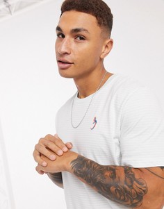 Футболка в полоску с вышитым попугаем на груди Selected Homme-Серый